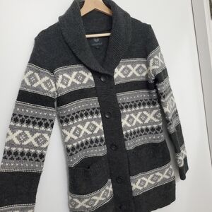 Sansara Small Sweater wool Acrylic Nordic Aztec Button cardigan Chunky Knit Grey